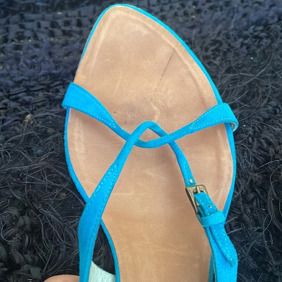 Sigerson Morrison Turquoise Suede Kitten Heel Slingback Sandals - Picture 8 of 15